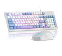 MageGee Ensemble clavier et souris de jeu RVB GK980 avec clavier rétroéclairé filaire et souris de jeu rose, clavier PC et souris DPI réglable pour PC/ordinateur portable/Mac (bleu, blanc, violet)..