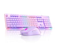 MageGee GK970 Clavier de jeu filaire rétroéclairé et souris Combo - Clavier PC violet avec souris rose, DPI réglable pour PC/ordinateur portable/Mac