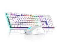 MageGee GK970 Clavier et souris de jeu filaire rétroéclairé et souris de jeu blanche Clavier PC et souris de sensibilité réglable pour PC/ordinateur portable/Mac (blanc)