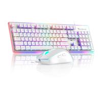 MageGee GK970 Ensemble clavier et souris de jeu, clavier rétroéclairé filaire avec souris rose, sensibilité réglable pour PC/ordinateur portable/Mac (blanc)
