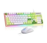 MageGee GT838 Ensemble clavier et souris de jeu, 104 touches RVB rétroéclairées, silencieuses, claviers filaires avec pavé numérique, panneau en métal, anti-ghosting, ensemble de claviers pour
