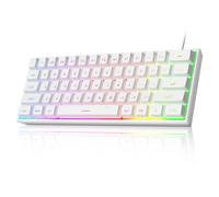 MageGee TS91 clavier de jeu filaire 60 %, disposition QWERTY US, rétroéclairage RGB, 61 touches, ultra-compact, ergonomique, étanche, à résonance mécanique, pour PC, Mac, PS4, Xbox One, gamer (Blanc)