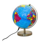 Magellan Albion globe lumineux avec carte politique et éclairage LED économique, diamètre 25 cm, globe avec base et méridien en métal couleur laiton, câble et bloc d'alimentation USB inclus 25 cm