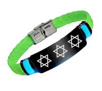 Magen David - Bracelet phosphorescent en silicone avec étoile de David - Bracelet de foi juive pour homme et femme, cadeau israélien pour Hanoukka et anniversaires, Silicone, Acier inoxydable.