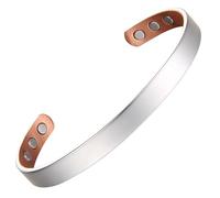 MagEnergy Bracelet en cuivre pour homme et femme 99,9% pur cuivre réglable avec 8 aimants (argent, 17,3 cm)