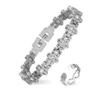 MagEnergy Bracelet magnétique pour femme en acier inoxydable avec motif floral + bague en cuivre en forme de cœur - Ensemble de bijoux réglable, doux pour la peau