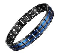 MagEnergy Bracelets magnétiques en acier titane pour homme, 4 éléments à double rangée d'aimants ultra résistants, bracelet brasaletes magnétiques avec outil de retrait de maillons réglables et boîte