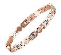 MagEnergy Bracelets magnétiques pour femmes Bracelet en acier inoxydable or rose avec lien en cristal réglable