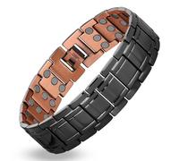 MagEnergy Lot de 3 bracelets en cuivre pour homme - Bracelet magnétique en cuivre pur avec forte force magnétique - Longueur réglable avec outil - Design élégant - Noir