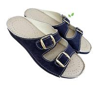 Magenta Chaussons femme confort LOVE CRISTINA tissu double boucle de réglage pantoufles grand-mère vegan friendly, bleu foncé, 41 EU