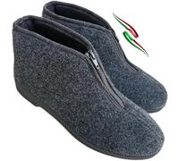 Magenta COMODOZIP Pantoufle d'hiver pour homme avec fermeture éclair à l'avant intérieur chaud, semelle antidérapante pour les personnes âgées, fabriqué en Italie, gris, 44 EU