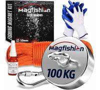 MAGFISHION Aimant Neodyme Puissant - 100KG - Aimant de Pêche - Ø50mm - Peche a l'aimant avec Corde (20M) et Gants - Kit de Pêche Super Magnétique