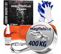MAGFISHION Aimant Neodyme Puissant - 400 KG - Aimant de Pêche - Ø90mm - Peche a l'aimant avec Corde (20M) et Gants - Kit de Pêche Super Magnétique