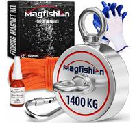 MAGFISHION Aimant Neodyme Puissant - Traction de 1400KG (2 x 700kg) - Aimant de Pêche - Ø135mm - Peche a l'aimant avec de Corde (20M) et Gants - Kit de Pêche Super Magnétique
