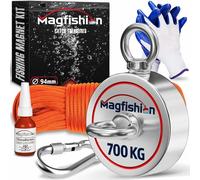 MAGFISHION Aimant Neodyme Puissant - Traction de 700KG (2 x 350kg) - Aimant de Pêche - Ø94mm - Peche a l'aimant avec de Corde (20M) et Gants - Kit de Pêche Super Magnétique