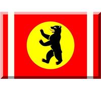 magFlags Drapeau Large Berlin Bear on yellow, red and white | Berlin Bear in a yellow circle | drapeau paysage | 1.35m² | 90x150cm