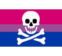magFlags Drapeau Large Biracy | A bisexual pride flag with an overlayed jolly roger | drapeau paysage | 1.35m² | 90x150cm
