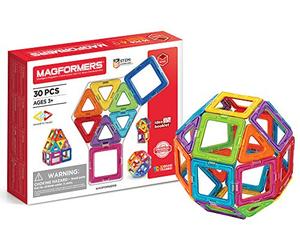 Magformers 30-Piece Magnetic Tiles Toy. STEM Set. Educational Teaching Resource With 18 Squares And 12 Triangles. Magnetic Building Blocks For Children Aged 3+. Makes 2D Nets and 3D.