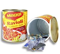 Maggi Coffre-fort au design d'une boîte à raviolis originale - Cachez de l'argent, des objets de valeur, des clés ou des bijoux - Métal - Couvercle à vis - Rouge