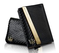 MAGGIORE LUXURY Cuir Véritable Portefeuille Porte-Cartes de Crédit Portefeuille Fin pour Hommes et Femmes avec Protection RFID Anti-Clonage Gold Wallet Milan