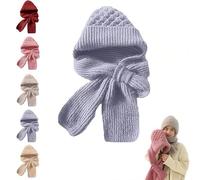 Maghrozi Écharpe d'hiver à capuche tricotée polyvalente pour femme, écharpe à capuche 2 en 1 pour femme, bonnet tricoté coupe-vent et écharpe, lilas, taille unique