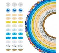 Magibeads Kit de recherche de fabrication de bijoux à faire soi-même, 10 brins de perles rondes et plates en argile polymère Heishi, perles en hématite synthétique de 6 mm, 145 perles en verre pour la