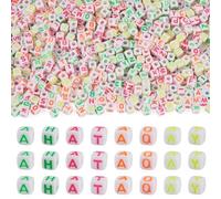 Magibeads Lot de 1 332 perles carrées en acrylique avec lettres majuscules de l'alphabet - Couleurs assorties - Pour la fabrication de bijoux, bracelets d'amitié, colliers, boucles d'oreilles