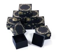 Magibeads Lot de 10 boîtes cadeaux carrées 5,1 x 5,1 x 3,3 cm avec éponge noire imprimée soleil, lune, étoile pour bijoux, boucles d'oreilles, colliers, bracelets