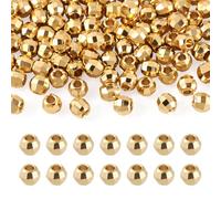 Magibeads Lot de 100 petites perles d'espacement rondes à facettes en laiton plaqué or 24 carats de 3,5 mm pour fabrication de bracelets, colliers, boucles d'oreilles, bijoux