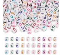 Magibeads Lot de 150 perles carrées en acrylique avec lettres de l'alphabet A E I O U pour la fabrication de bijoux, bracelets d'amitié, colliers, boucles d'oreilles, porte-clés, loisirs créatifs