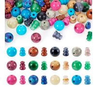 Magibeads Lot de 24 perles de gourou en pierre naturelle à 3 trous rondes et coniques - Perles de guérison d'énergie pour bracelet de prière, chapelet, collier, fabrication de bijoux