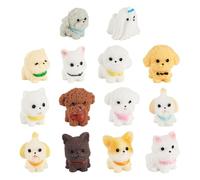 Magibeads Lot de 28 décorations miniatures en résine 3D pour maison de poupée, chiot, mini figurines, ornements, niche, jardin, maison, 14 styles