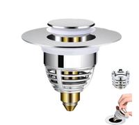 Magic 2025 Lot de 2 bouchons de lavabo universels, 2 en 1, avec tamis d'évacuation, filtre à cheveux et à saleté, pour salles de bains et cuisines, argentés, 1 pièce