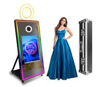 Magic 65in Mirror PhotoBooth, Portable 32in interactif Miroir Photo Booth écran Tactile, avec lumière RVB, avec boîtier de vol, pour Les événements de fête de Mariage de Noël Anniversaire (Black)