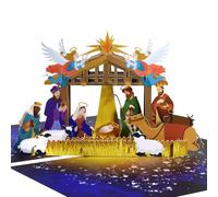 Magic Ants Carte de Noël pop-up 3D avec représentation de l'histoire de Noël, crèche avec Jésus, Marie, Joseph, rois mages, anges, moutons, carte de Noël pour famille et vœux religieux