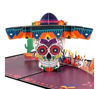 Magic Ants Carte pop-up 3D Jour des morts, El Día de los Muertos Carte de vœux avec motif tête de mort en sucre coloré et sombrero, carte de célébration faite à la main pour honorer vos proches