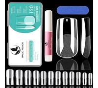MAGIC ARMOR 120 Pièces Carré Faux ongles avec colle à ongles set Capsule Americaine Ongle, Gel x Pose Americaine Ongles Couverture Complète Pour Débutant, Salons de Manucure- Transparent