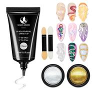 MAGIC ARMOR De Gel Para Uñas 3D 30g y Polvo Cromado Para Uñas - Gel Para Modelar Uñas, Transparente, Multifuncional, Pegamento Para Esculpir Uñas, Diseño DIY