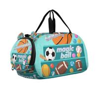 Magic Ball Game - Panier de football imprimé bleu vert - Petit sac de gym avec compartiment à chaussures - Sac de voyage multifonction pour voyage, sport, fitness et entraînement