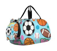 Magic Ball Game Sac de sport de grande capacité avec compartiment à chaussures pour garçons et filles Motif ballon de football Bleu