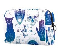 Magic Boho Skull Palmistry Hand Crystal Ball Bottle and Black Cat Cosmetic Bag for Women Travel Toiletry Bag Organizer Bag With Zipper Bag, multicolore, 18.5x7.5x13cm/7.3x3x5.1in, Trousse de toilette