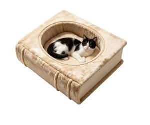 Magic Book Cat Bed - Thickened Soft Book-Shaped Indoor Pet Lounger | 45x35x12 Cm | Magic Book-Shaped Cat Bed | One-Piece Thickened Plush & Cotton Calming Cushion For Small Pets & Dogs
