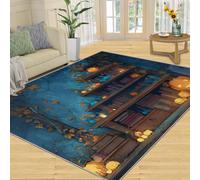 Magic Book House Tapis Home Decoe, Tapis antidérapants Halloween lavables, Jack-o'-Lantern Appliqués au Salon, Chambre, Couloir de Salle à Manger (140x200cm)