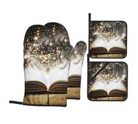 Magic Book Lot de 4 maniques et maniques résistantes à la chaleur avec boucle de suspension pour pâtisserie, cuisine, grillades