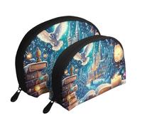 Magic Books and Owls Lot de 2 trousses de maquillage portables Motif hiboux, blanc, Taille unique