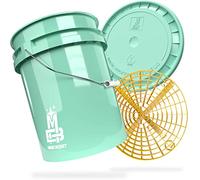 MAGIC BUCKET | Ensemble de Lavage à la Main pour Voiture | Seau Avec Couvercle Assorti 5 US GALLONS (20 Litres) | Avec Grit Guard | Kit de Lavage Menthe/Jaune