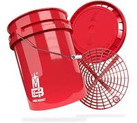 MAGIC BUCKET | Ensemble de Lavage à la Main pour Voiture | Seau avec Couvercle Assorti 5 US GALLONS (20 Litres) | Avec Grit Guard | Kit Rouge