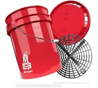 MAGIC BUCKET | Ensemble de Lavage à la Main pour Voiture | Seau avec Couvercle Assorti 5 US GALLONS (20 Litres) | Avec Grit Guard | Kit Rouge/Noir