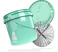 MAGIC BUCKET | Kit de Lavage à la Main pour Voiture | Seau avec Couvercle Assorti 3,5 US GALLONEN (13 Litres) | Avec Filtre à Saleté Grit Guard | Kit Menthe/Argent