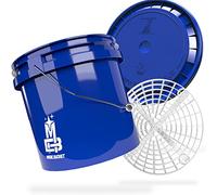 MAGIC BUCKET | Kit de Lavage à la Main pour Voiture | Seau de 3,5 US Gallons (13 Litres) Avec Couvercle Assorti | Filtre à Saleté Grit Guard | Kit Bleu/Blanc
